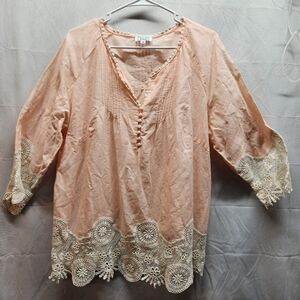 Tamsy Women's 3/4  Boho Pullover Top, Size, 1X